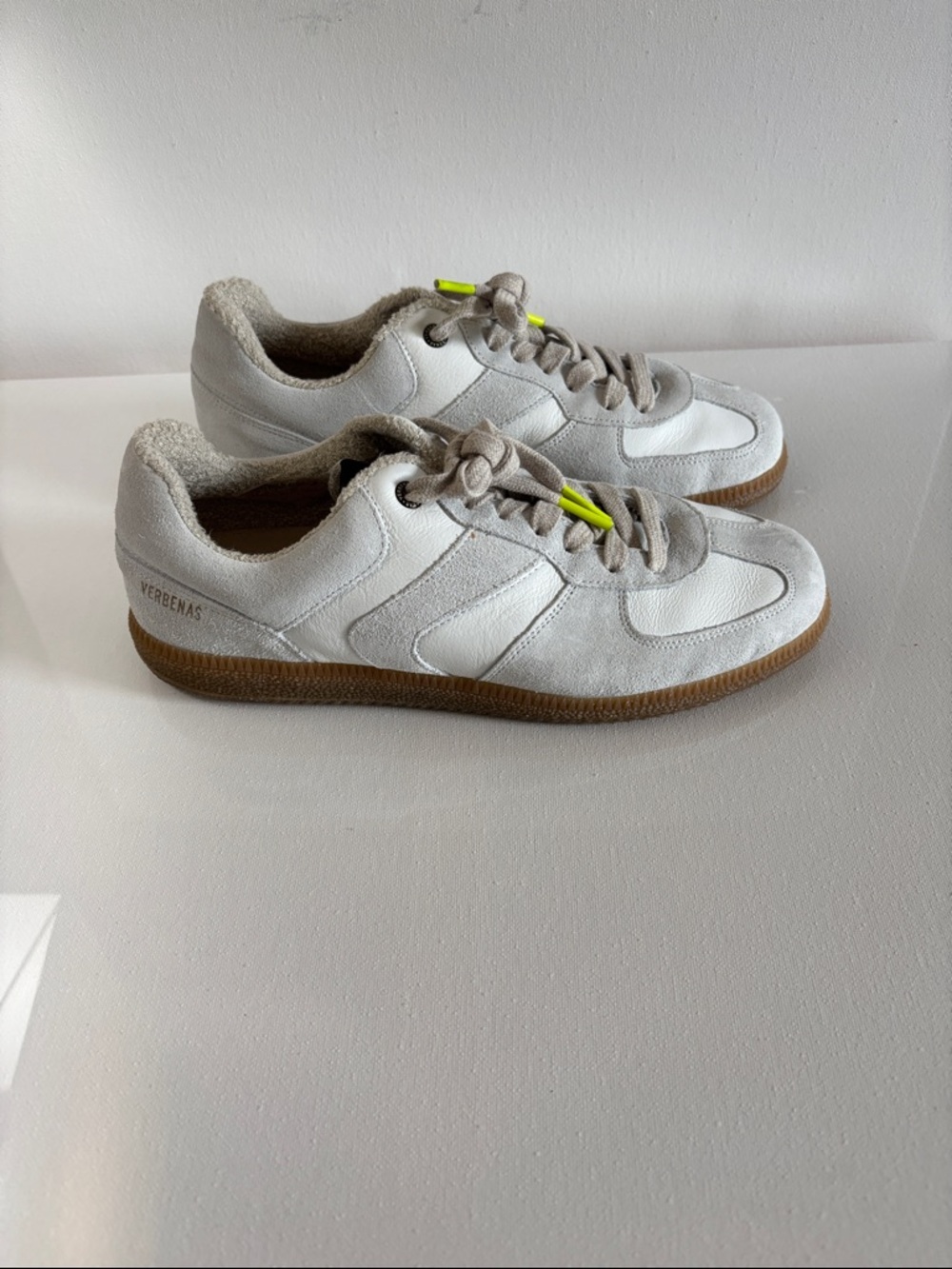 Women’s Neutral White & Light Gray Suede Lace-Up Sneakers with Gum Sole - Picture 2 of 6